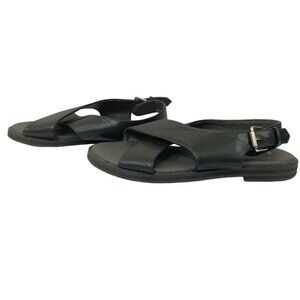 MATT & NAT ECO ORTHOLITE BLACK CRISS CROSS FAUX LEATHER SLINGBACK FLAT SANDALS